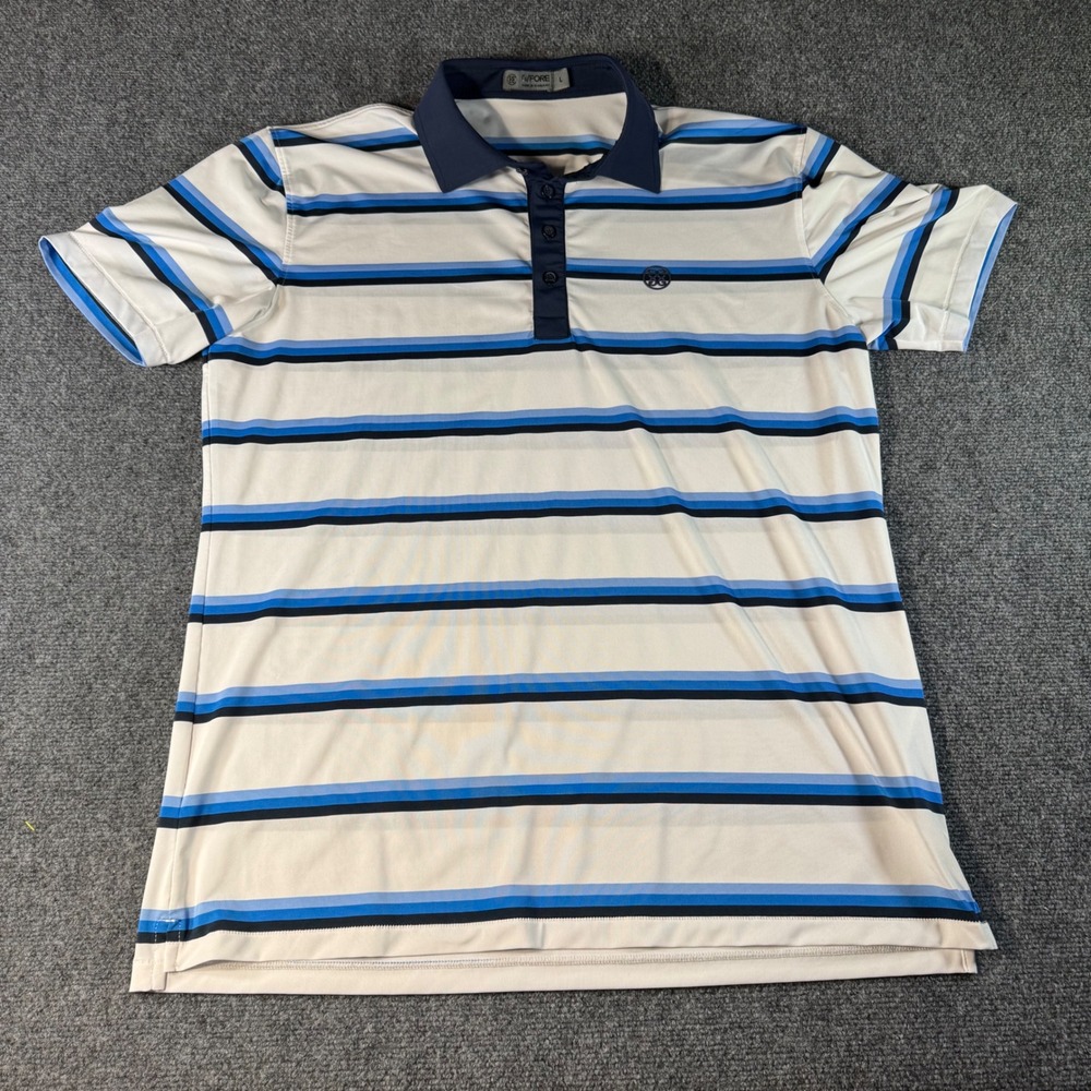 G/FORE Mens Blue White Striped Performance Golf Polo Shirt L G4MS22K05